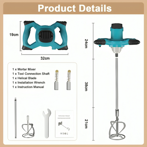 Gluckluz Electric Paint Mixer Stirrer 1400W Handheld Cement Mixer