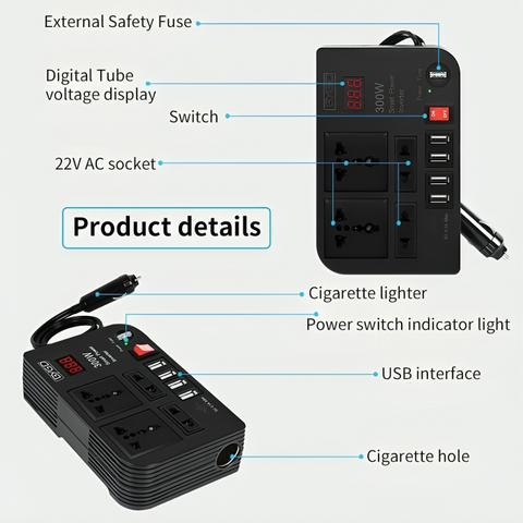 Car Power Inverter, DC 12V to 220V AC Converter