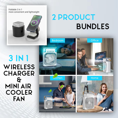 2-in-1 Bundle 3-in-1 Wireless Charger + Portable Air Cooler Fan