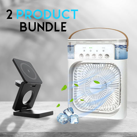 2-in-1 Bundle 3-in-1 Wireless Charger + Portable Air Cooler Fan