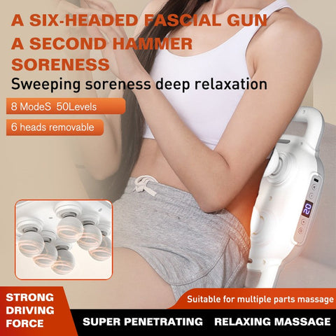 Multifunctional Whole Body Deep Tissue Fascia Massage Gun – 6 Head Muscle Relaxer